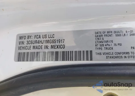 2021 Ram 2500 Tradesman 4X2 8' Box from USA, damaged, VIN 3C6UR4HJ1MG651917